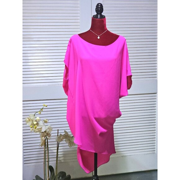 Trina Turk Women's Hot Pink Asymmetrical Off-Shoulder Draped Dress Size M 2577 - Picture 2 of 12